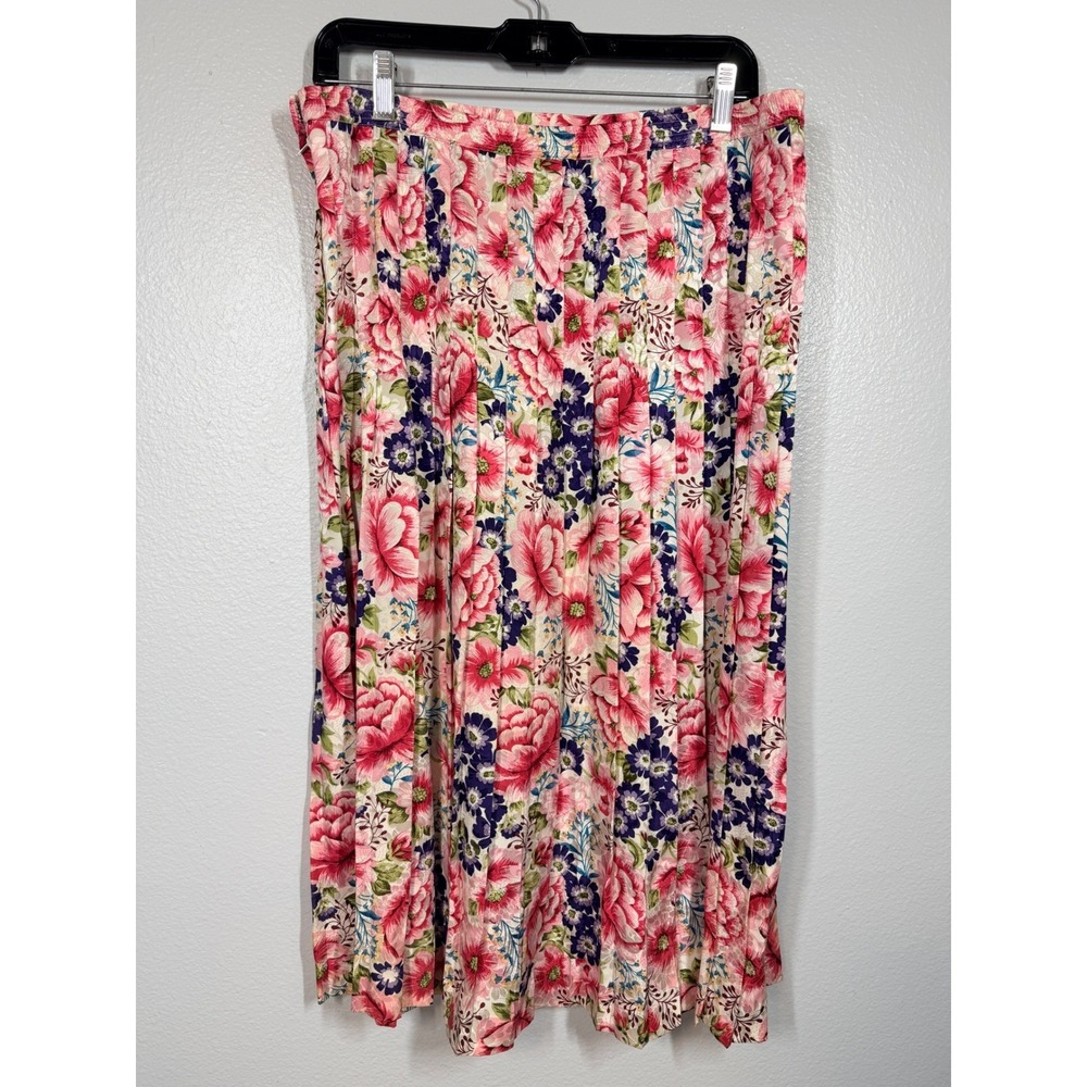 Anne Crimmins Umi Collections Skirt Set Women 12 Pink Floral Silk Linen Vtg 2pc - Picture 8 of 13